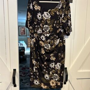 Connected Apparel Black Floral Midi Dress